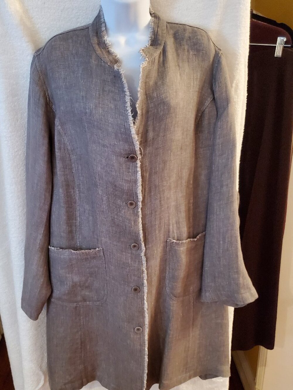 Eileen Fisher woven women’s grey Irish linen tunic/coat dress/cardigan sz 1X.